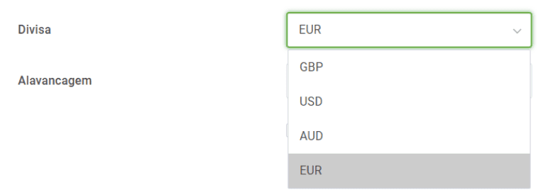 Abrir Conta Trade - Escolha da divisa base a utilizar na conta de trading da Admirals