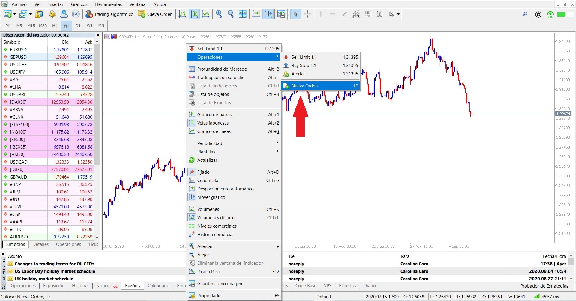 Sell Limit - Abrir Nova Ordem no MetaTrader 5 - Admirals