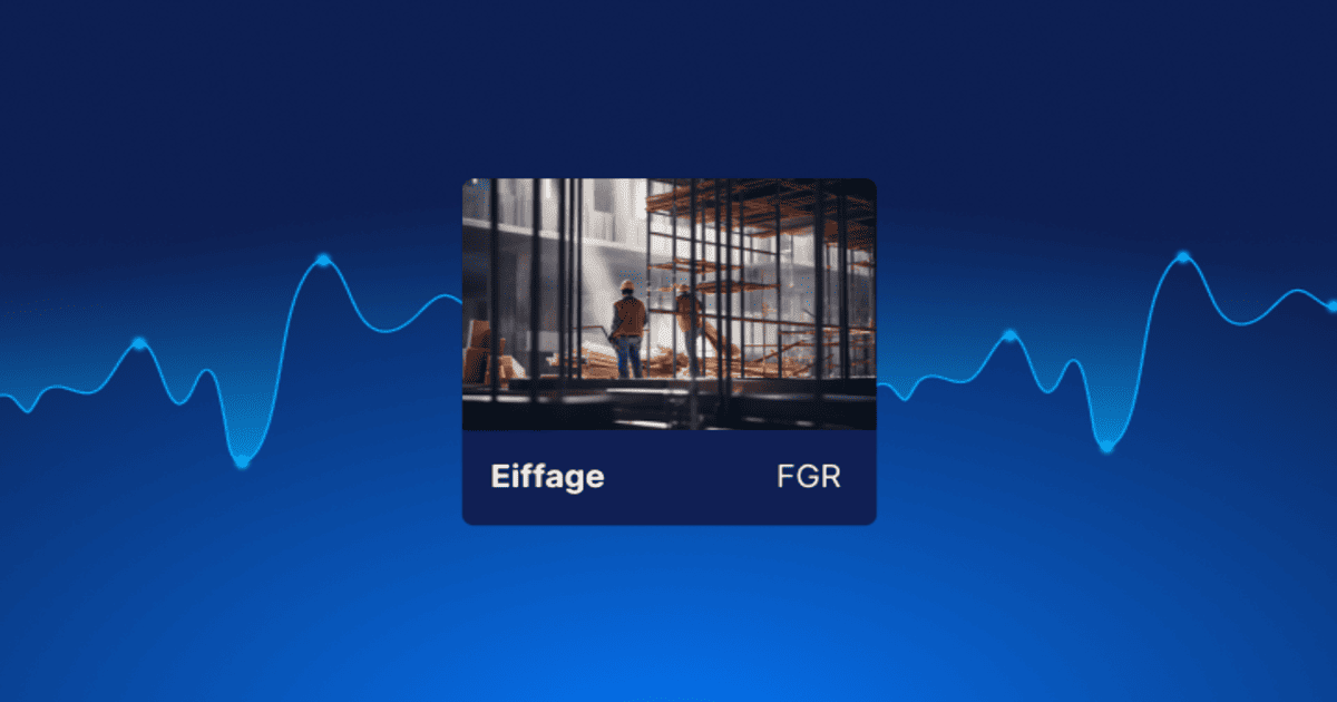Analyse de l'action Eiffage (FGR) sur Euronext Paris avec graphique boursier stylisé et ouvriers sur un chantier en arrière-plan