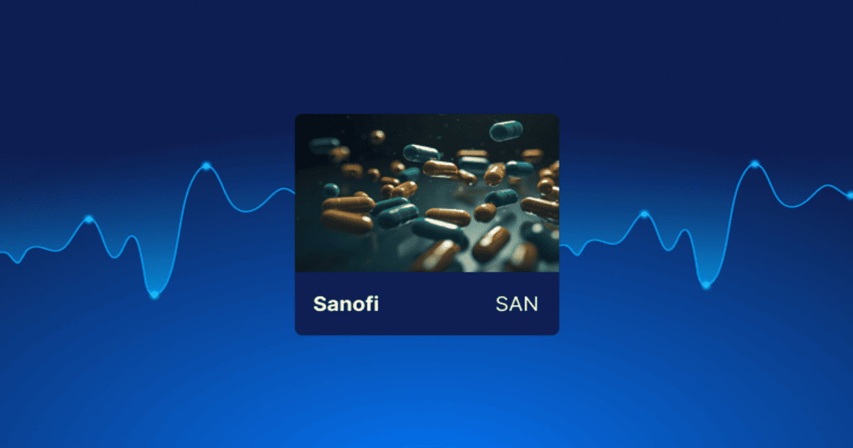 Analyse de l'action Sanofi (SAN) en bourse avec graphique de cours et gélules pharmaceutiques