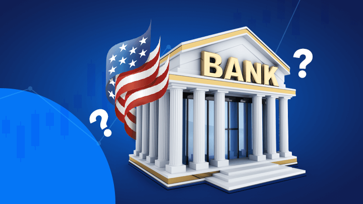 Bank of America részvény vásárlás a képen egy bank épülete amerikai zászlóval a Bank of America intézményeit szimbolizálja