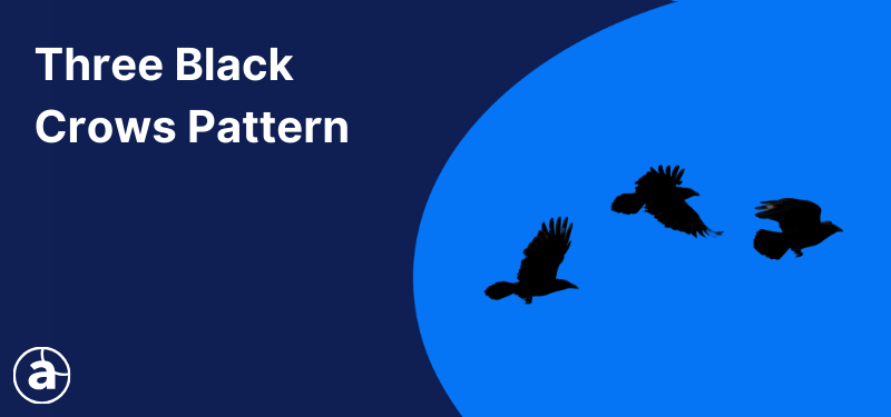 Three black crows on a blue background, white text reads "Three Black Crows Pattern".
