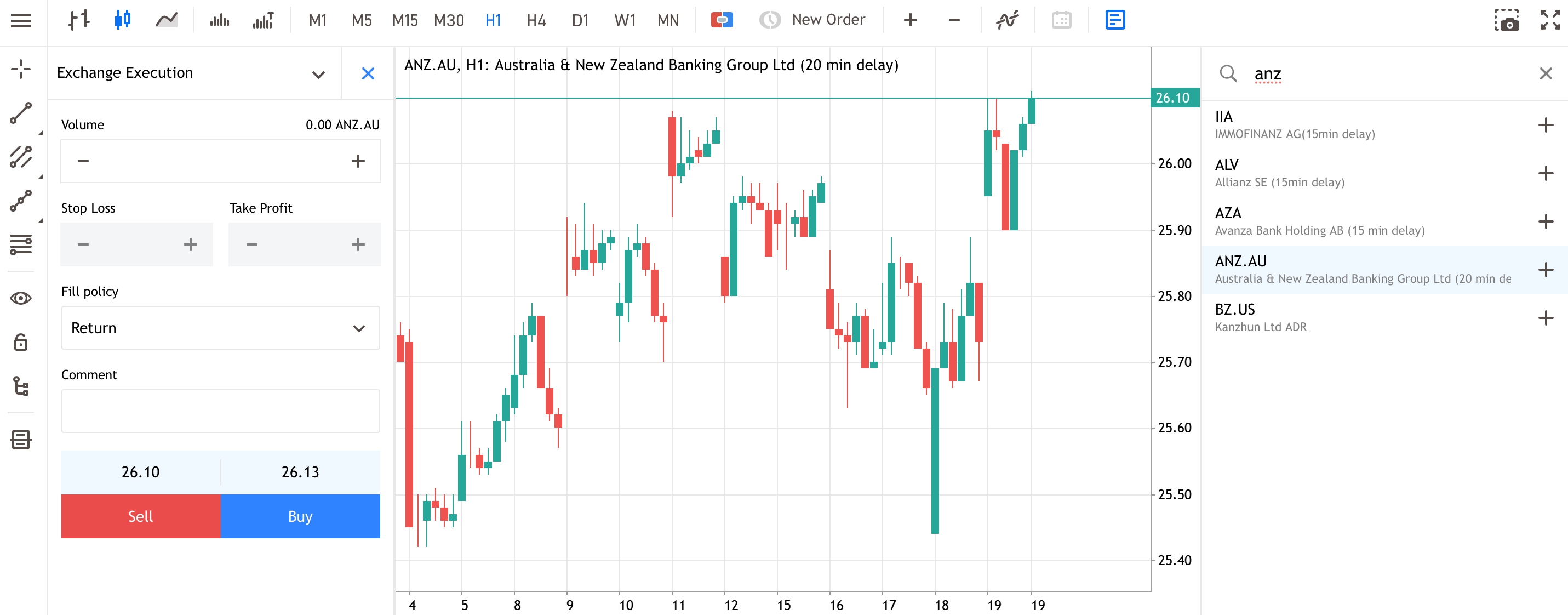 A new order window for buying shares in Australian dividend stock ANZ Banking Group.