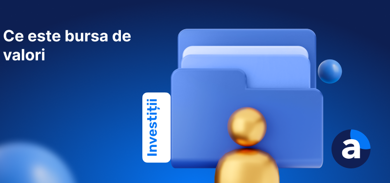 Banner albastru cu titlul "Ce este bursa de valori"