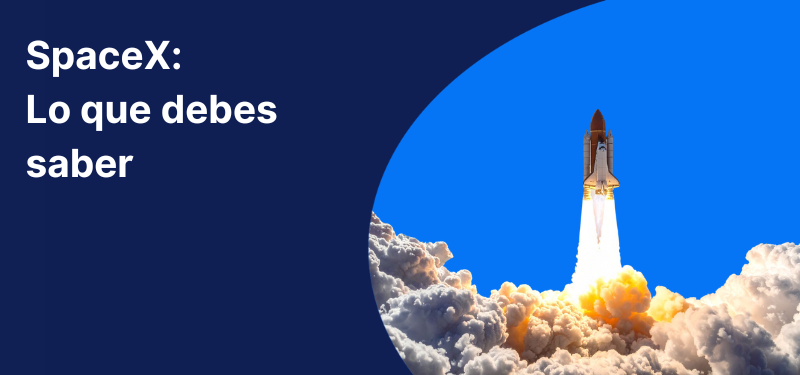 reading "SpaceX IPO: What to Know". Un cohete espacial despegando, con texto blanco en el fondo que dice: “SpaceX: qué debes saber"