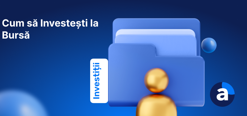 Banner albastru cu textul Cum să investești la bursă