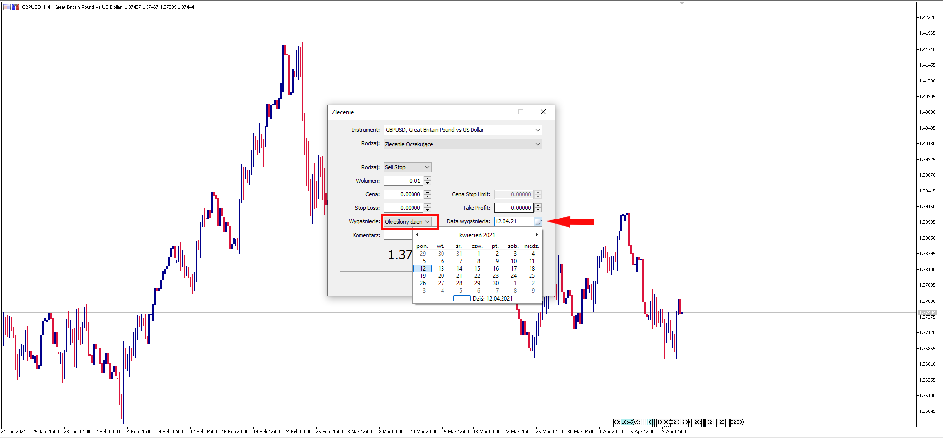 GBPUSD, wykres H4 - co to sell stop