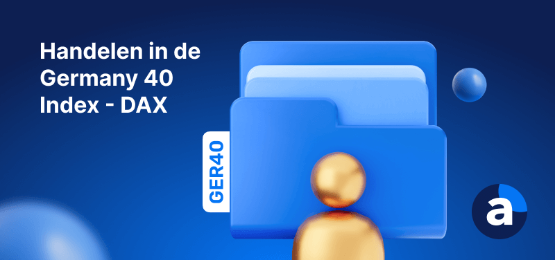 Blauwe achtergrond met folder verwijzende naar de Duitse Germany 40 Index of voormalige DAX Index