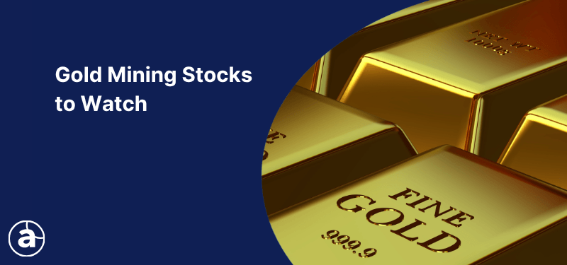 Gold bars graphic introducing gold mining stocks to watch, with a visual focus on precious metals and mining sector market coverage.