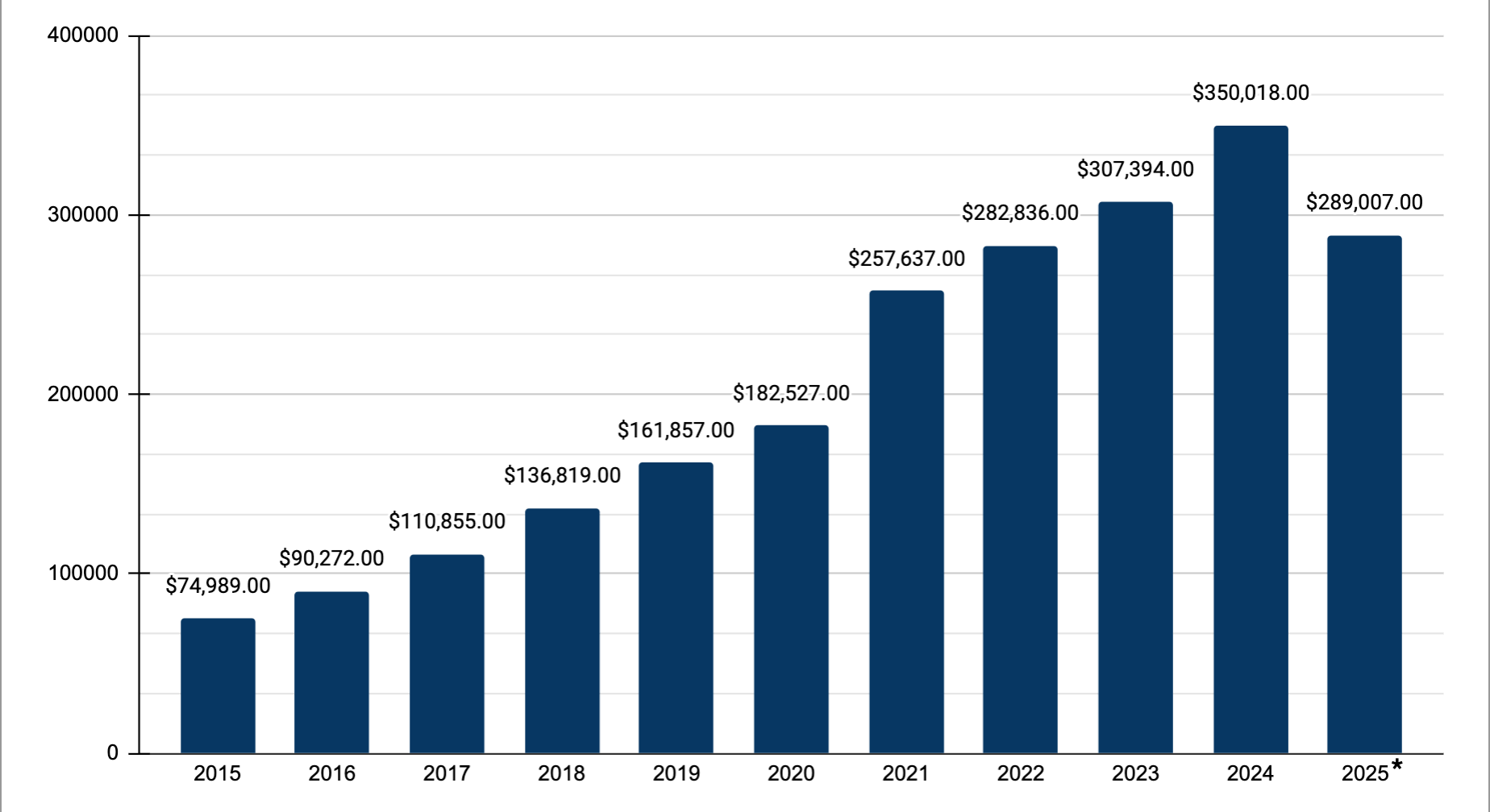 Google 2015–2025 metų pajamų analizė