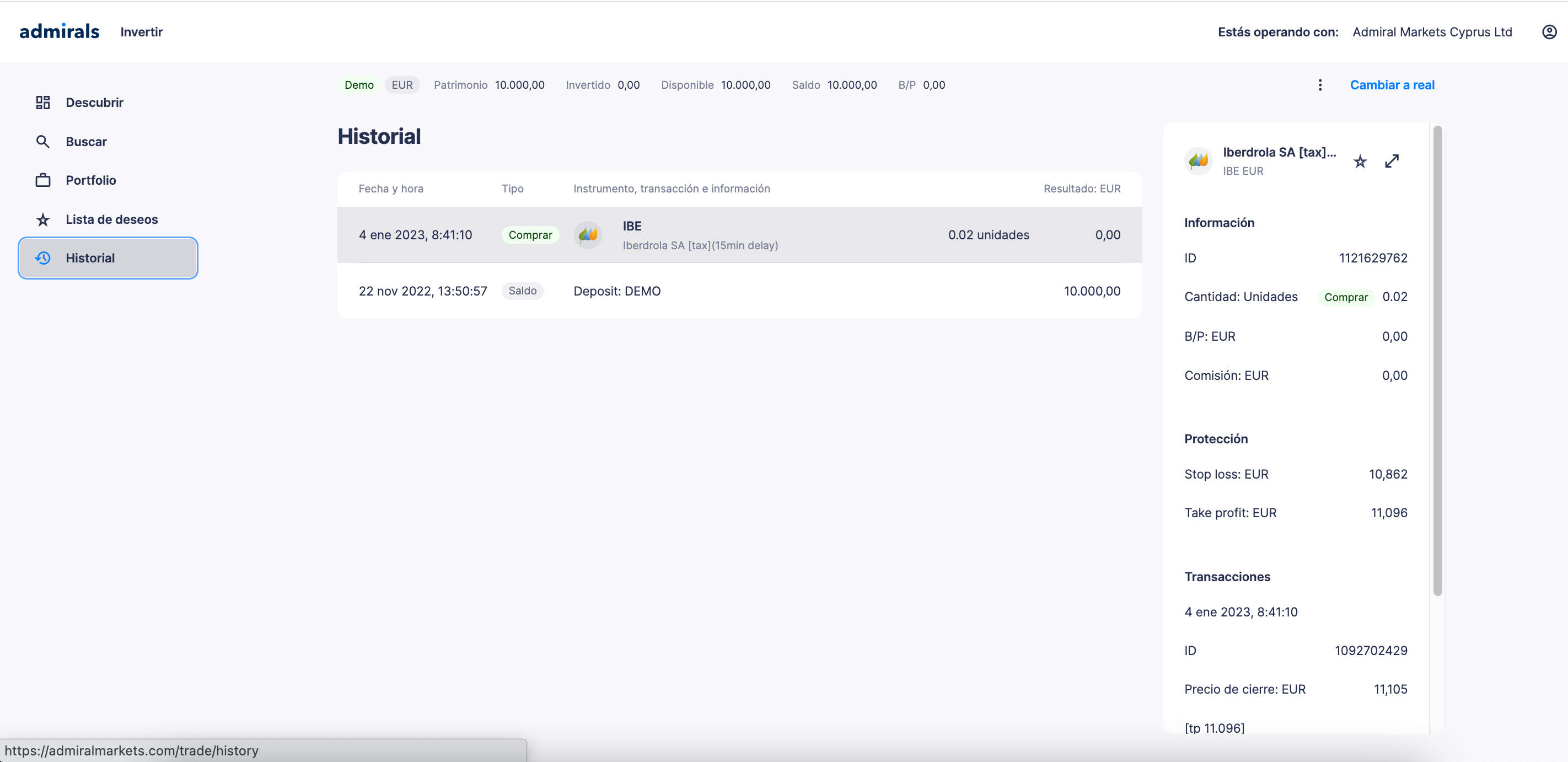 Historial Trading Nativo