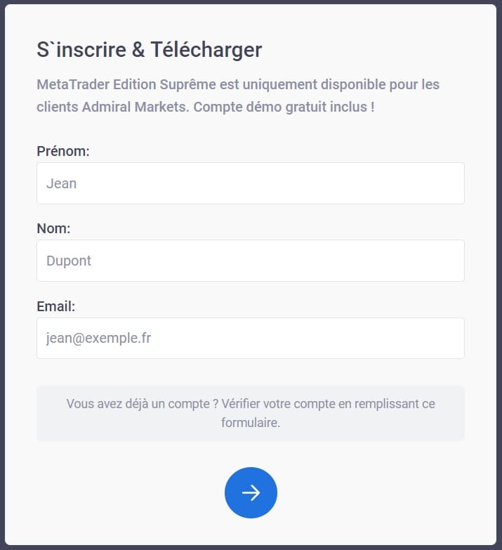 MetaTrader 5 Edition Suprême inscription