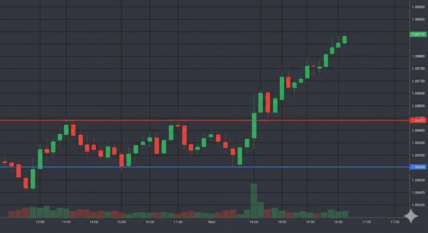 A chart which shows price moving between a predetermined range for a while before breaking out to the upside.