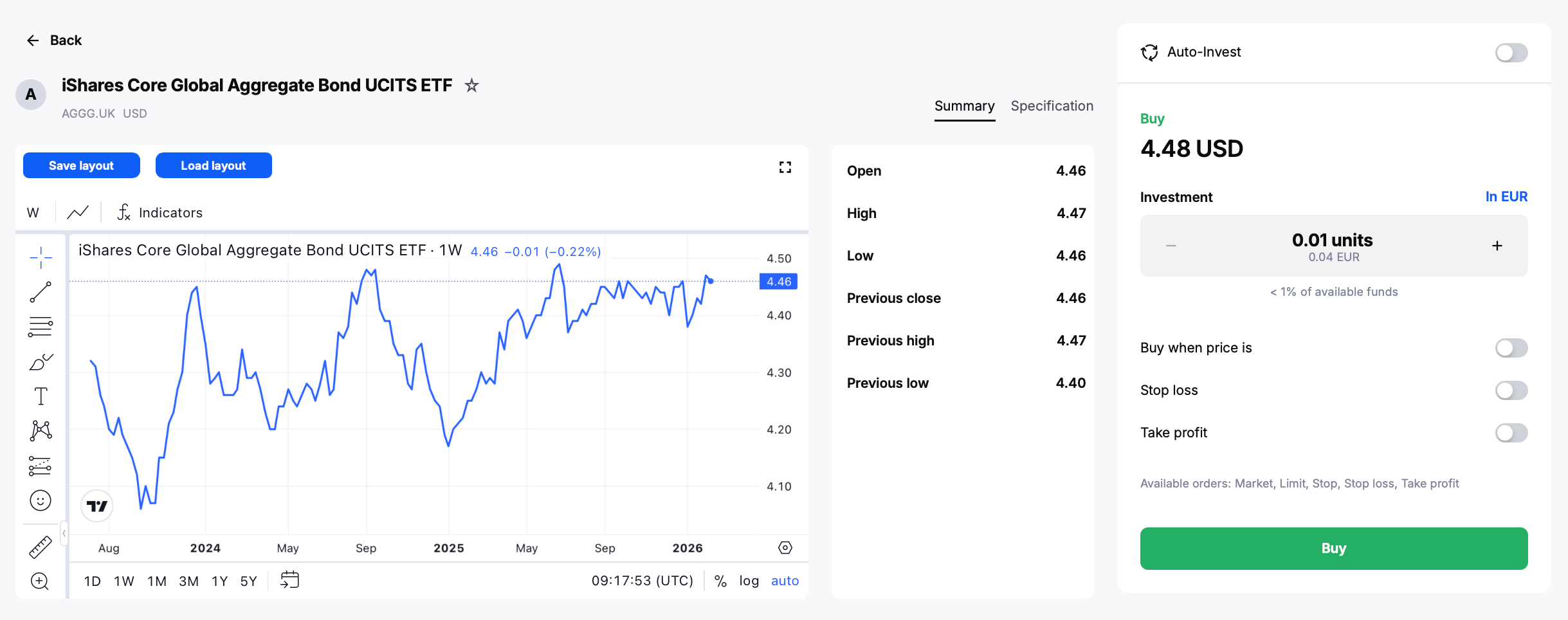 Investing in a bond ETF in the Admirals Platform.