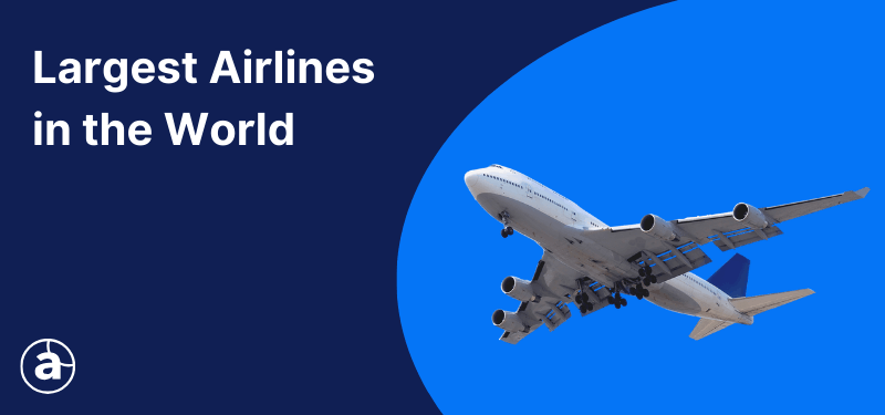 A plane flying on a blue background; white text reads "Largest Airlines in the World".