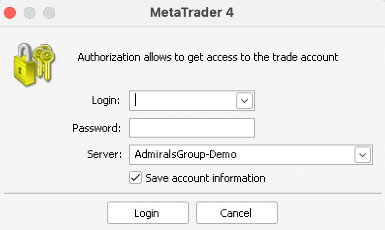 MetaTrader 4 Login Screen