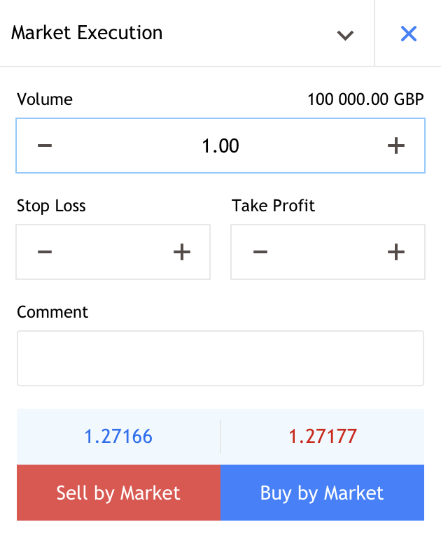 „MetaTrader WebTrader“ naujo įsakymo langas