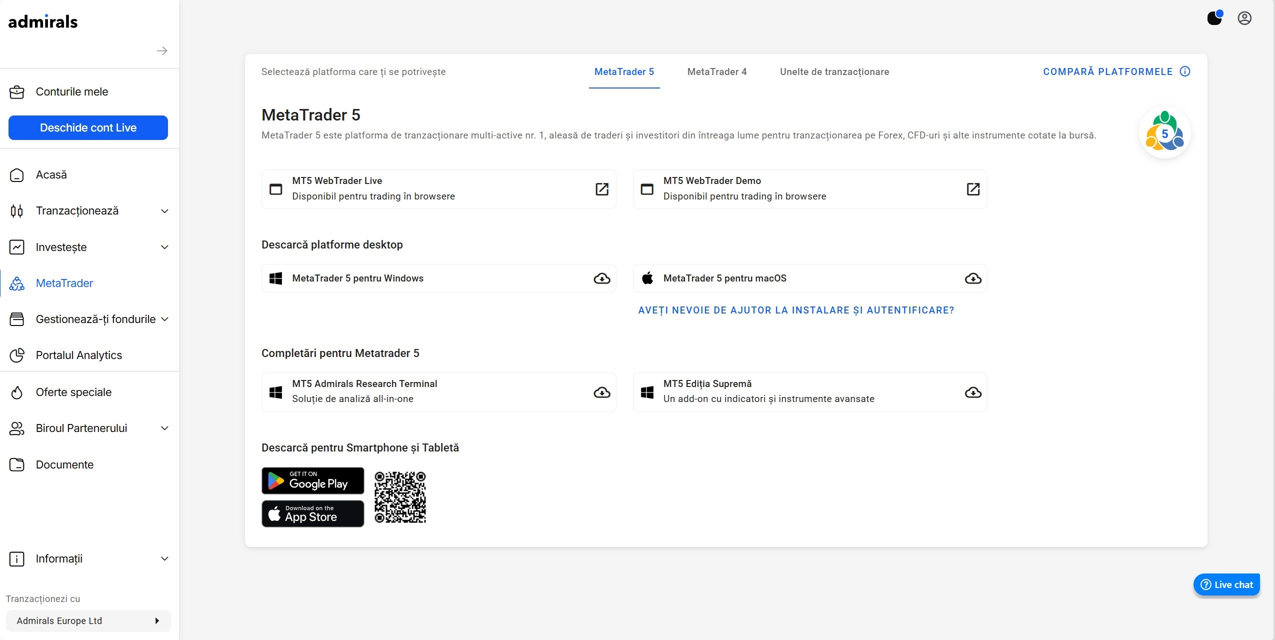 Dashboard – Platforme de Tranzacționare