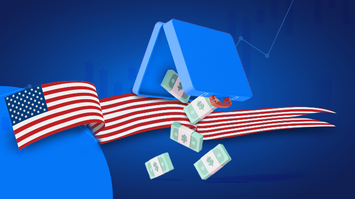 NFP kereskedés a képen amerikai zászló szimbolizálja az USA non-farm payroll adatait