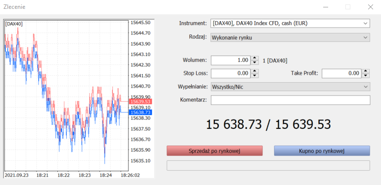 Okno Zlecenie DAX40