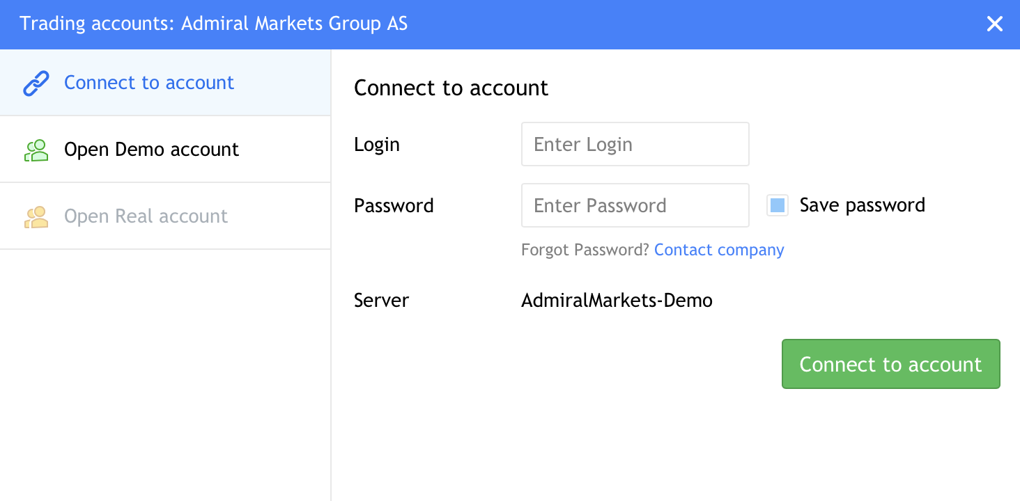 Prisijungimo prie „MetaTrader WebTrader“ ekranas