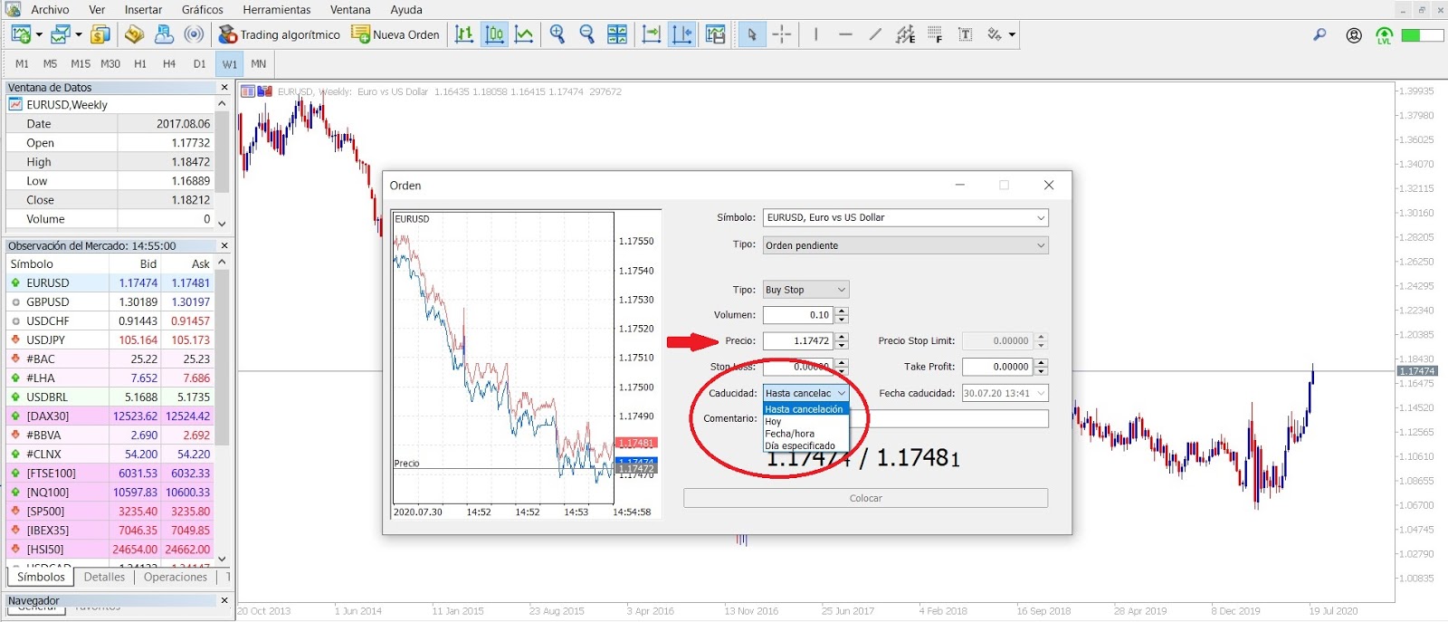 Programar término da ordem pendente Buy Stop - Admiral Markets