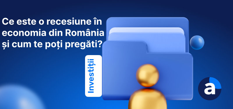 imagine albastra cu textul "recesiune Romania"