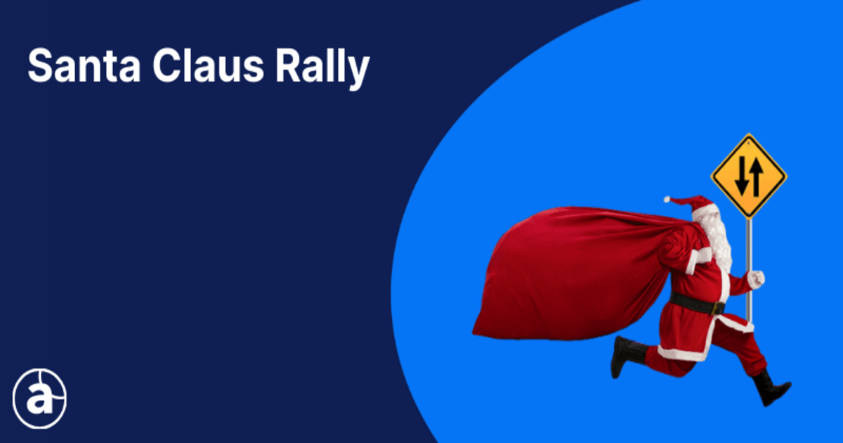 Santa Claus with a present sack over his shoulder, white text in the background reads "Santa Claus Rally". 