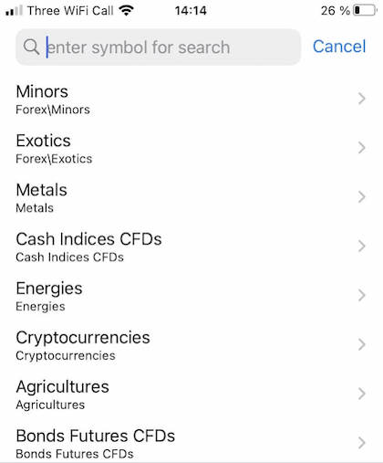 MT5 app search symbols