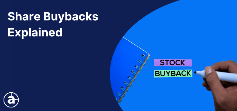 The words "share buybacks explained" on a blue background.