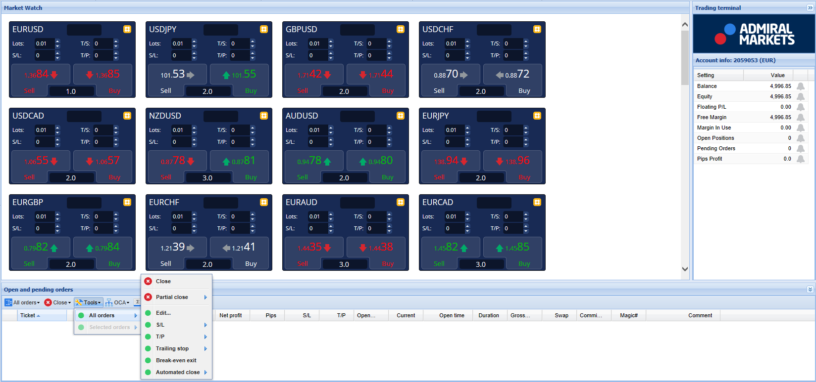 Verwalten Sie all Ihre Handelsinstrumente mit dem Admiral - Trade Terminal - Tuning des MT4 & MT5