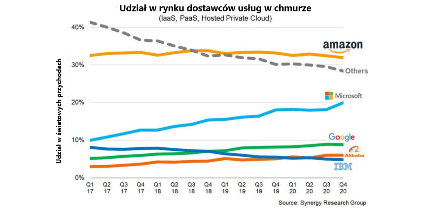Udział w rynku spółek oferujących dane w chmurze
