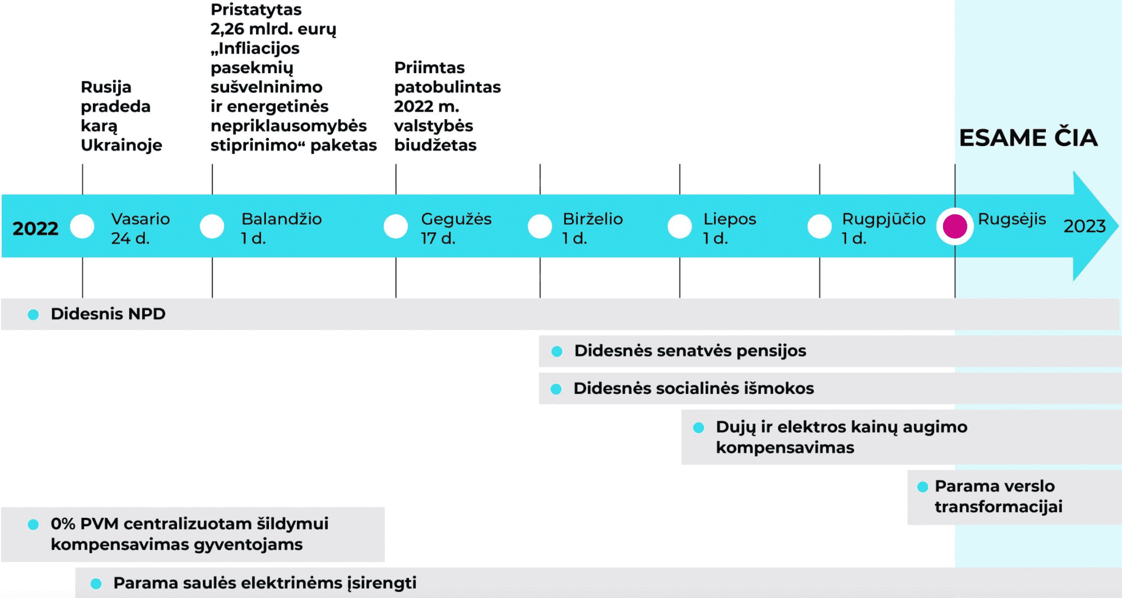 Diagrama pateikianti, Lietuvos Vyriausybės sprendimus infliacijos pasekmių sušvelninimui