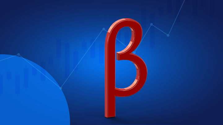 Afbeelding van een rode letter Beta op een donker blauwe achtergrond met lijn en staafgrafiek