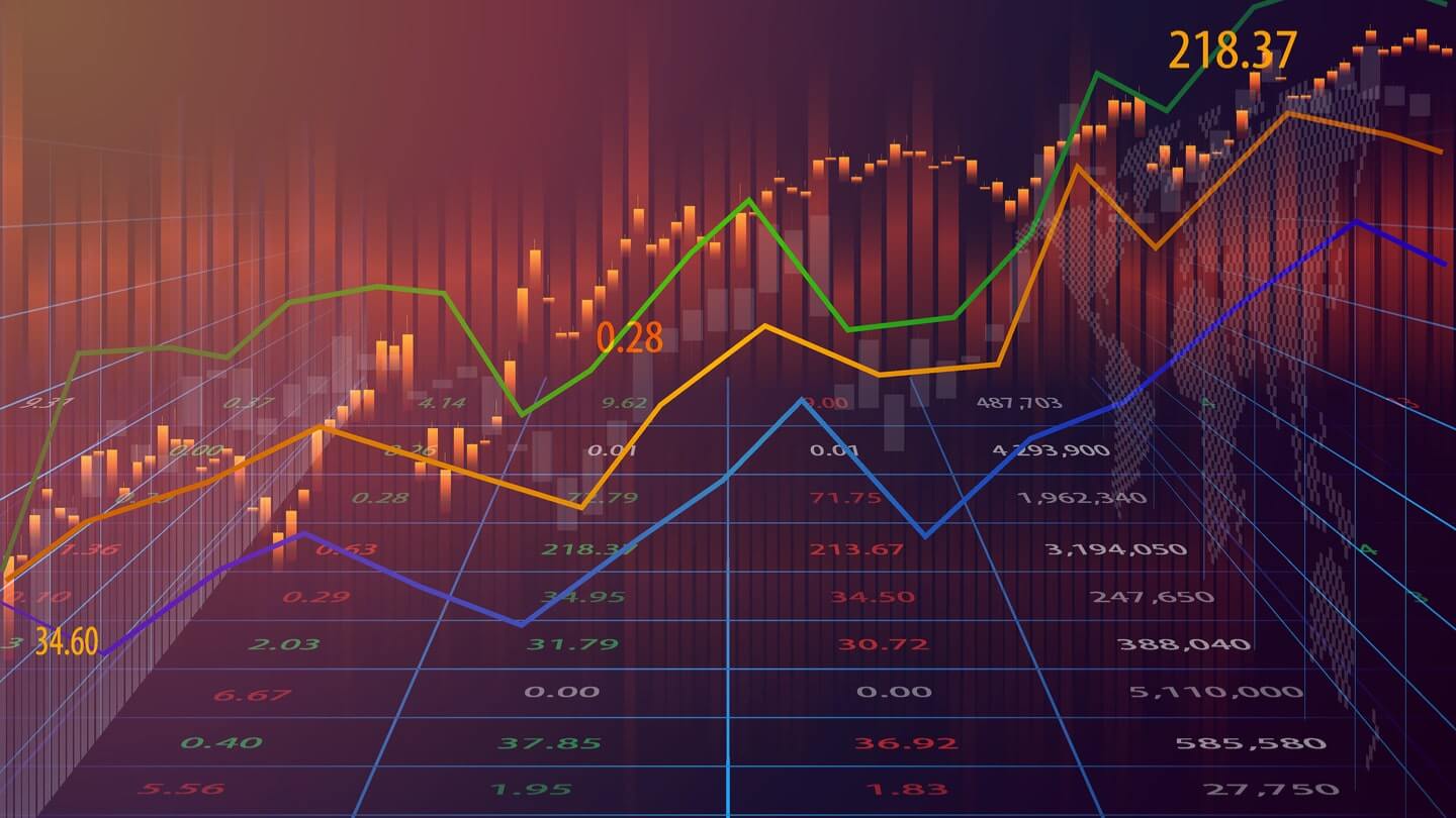 Achtergrond tabel met Forex prijsgegevens en op voorgrond prijsgrafiek met koersdoelen en candlesticks verwijzend naar het gebruik van een Autochartist bij trading.