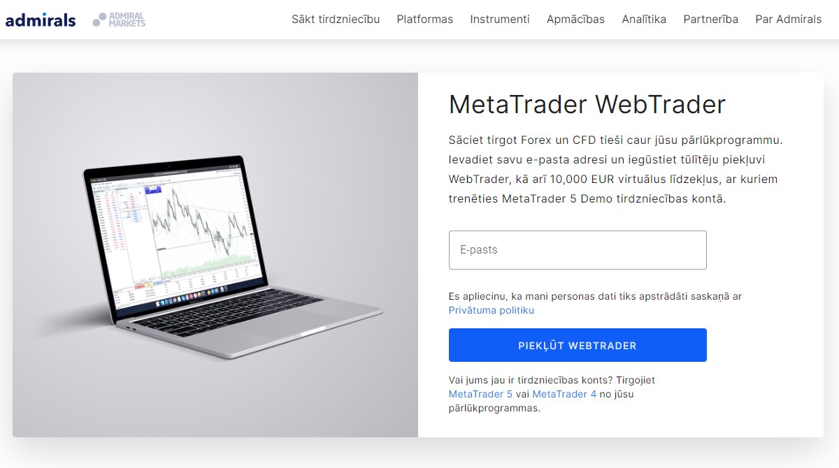 WebTrader - akciju tirdzniecība interneta pārlūkā - reģistrācija