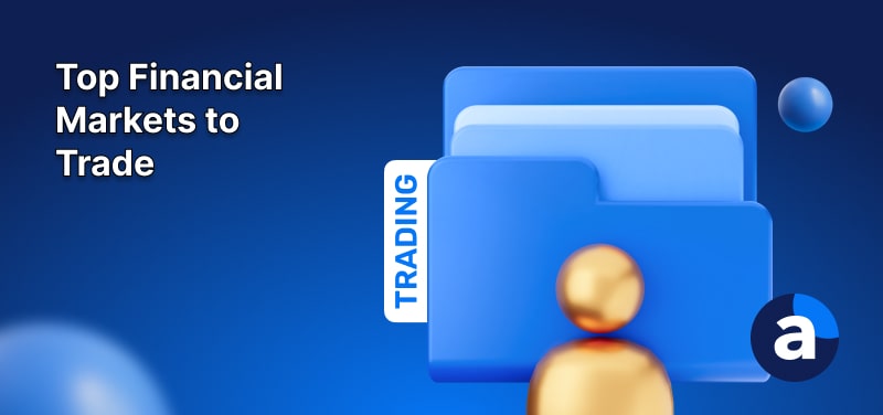 a folder with a blue background representing the top financial markets to trade