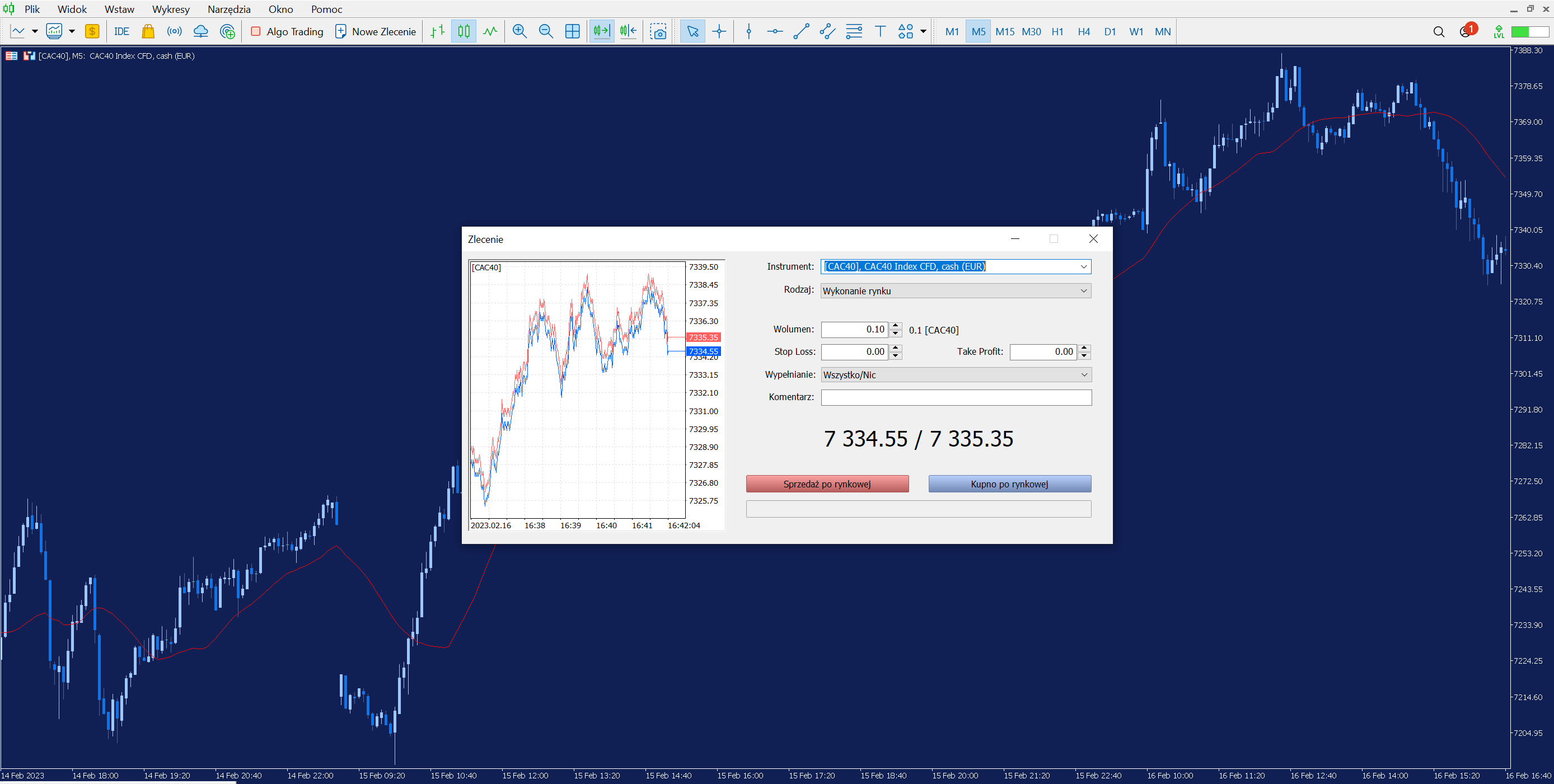Okno Zlecenie - cac40