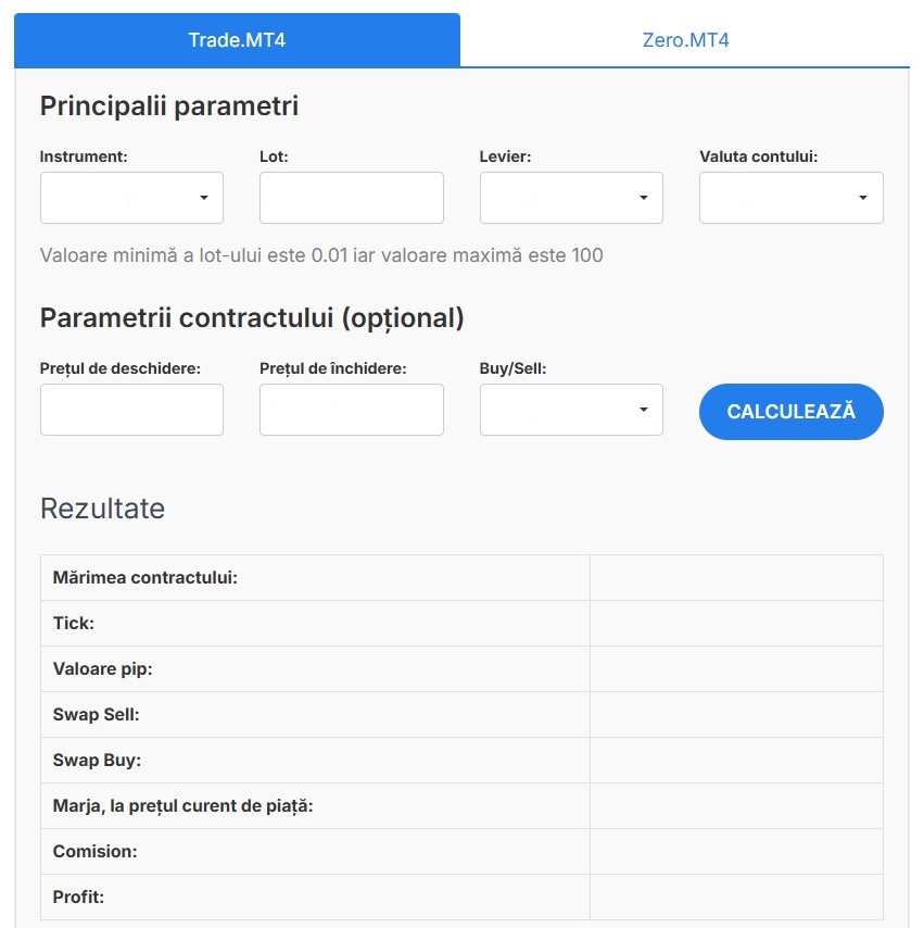 calculatorul de tranzacționare pentru a afla suma în euro pentru plata aferentă unui comision swap