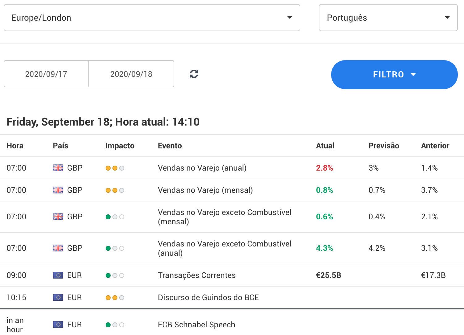 Calendário de eventos - Admirals