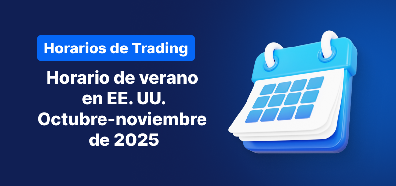 Calendario sobre fondo azul, con texto blanco que dice «Horario de verano en EE. UU. octubre-noviembre de 2025».