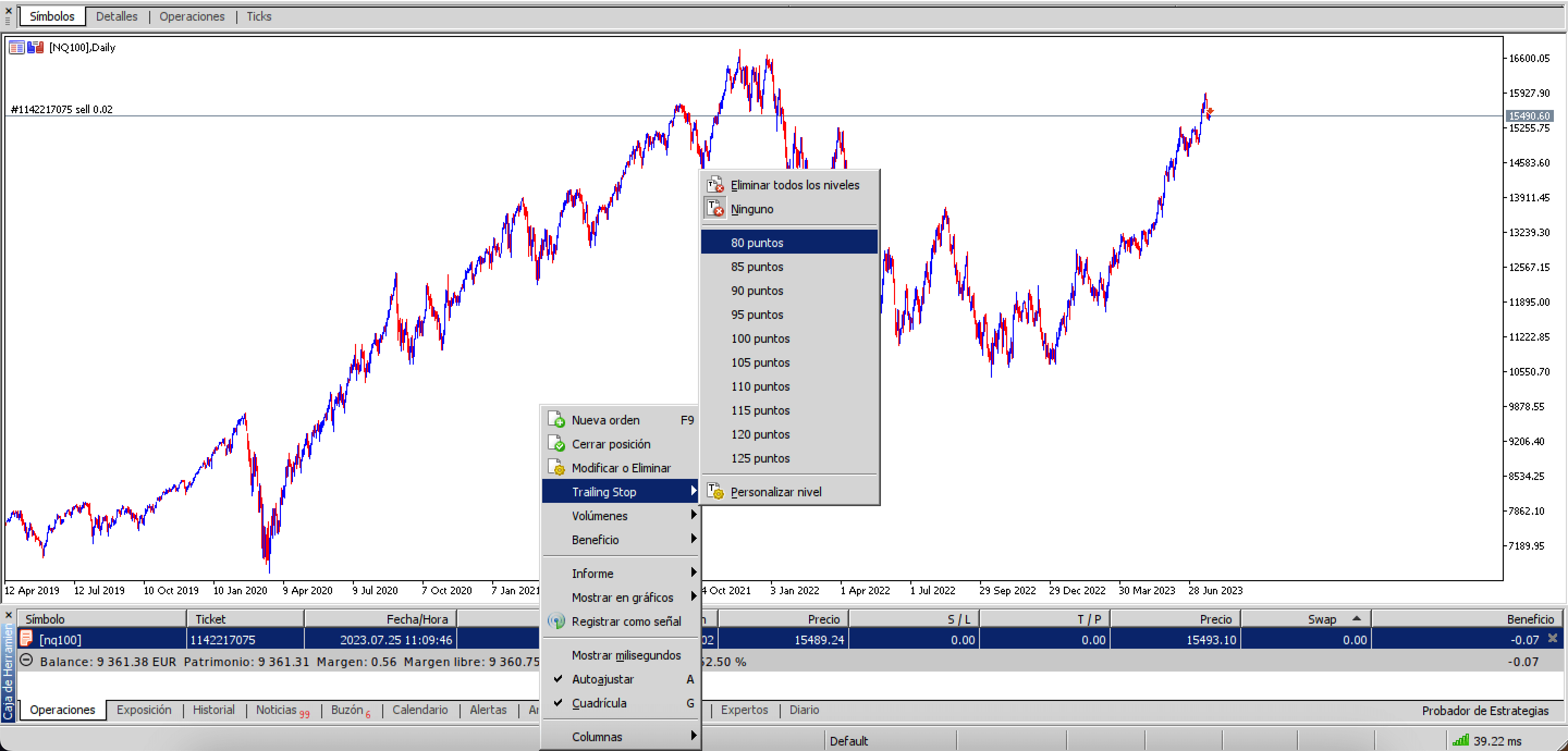 colocar trailing stop con MT5