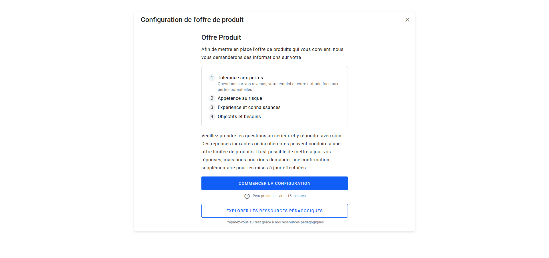 Formulaire d'ouverture de compte de trading sur la plateforme Admirals de l'offre produit, test des compétences