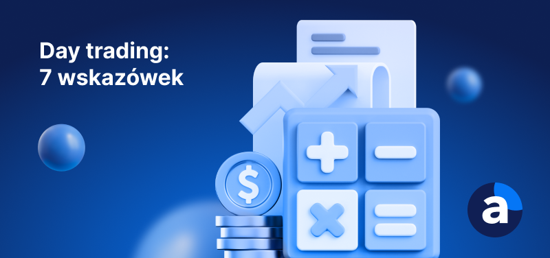 tło z symbolem kalkulatora, monety i wykresu obok napisu day trading