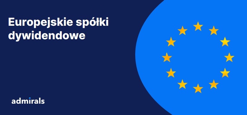 Gwiazdy z flagi UE na niebieskim tle z białym napisem "Europejskie spółki dywidendowe"".