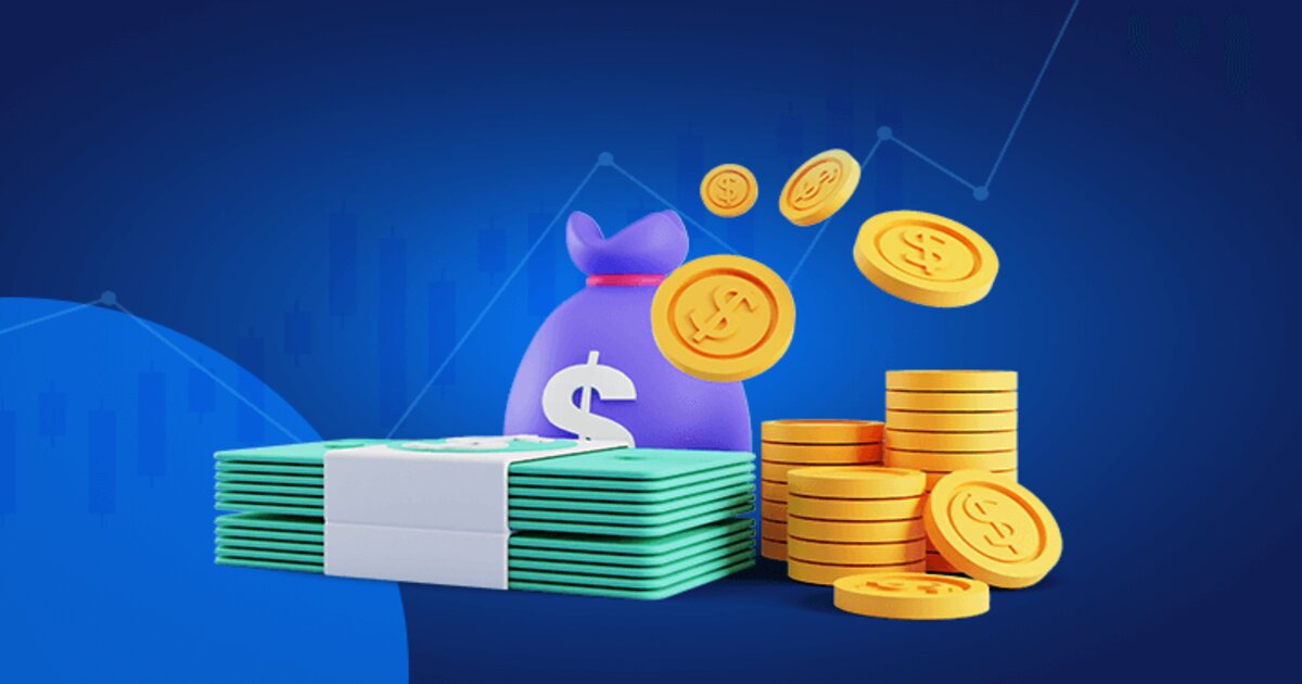 Illustration zu Geld verdienen mit Trading: Geldscheine, Münzen und Marktchart als Symbol für Chancen und Risiken beim Trading.