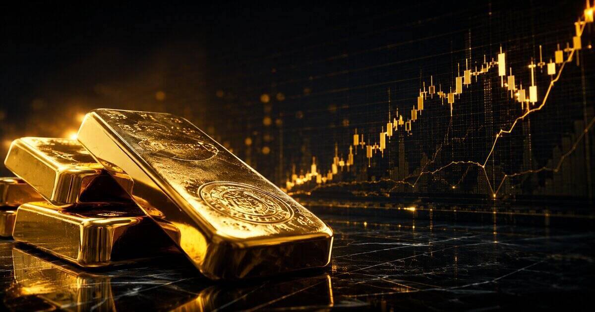 Goldbarren vor einem Finanzchart zum Thema Gold Trading und Gold handeln
