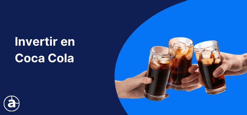 imagen con fondo azul sobre la que destaca la imagen de una lata de Coca Cola con un oso y un toro delante de ellos