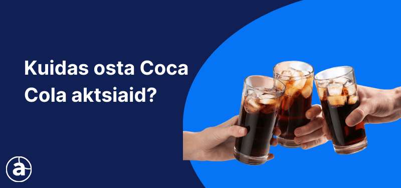Coca cola klaasid, admiralsi logo ja lause "kuidas osta coca cola aktsiaid?" sinisel taustal