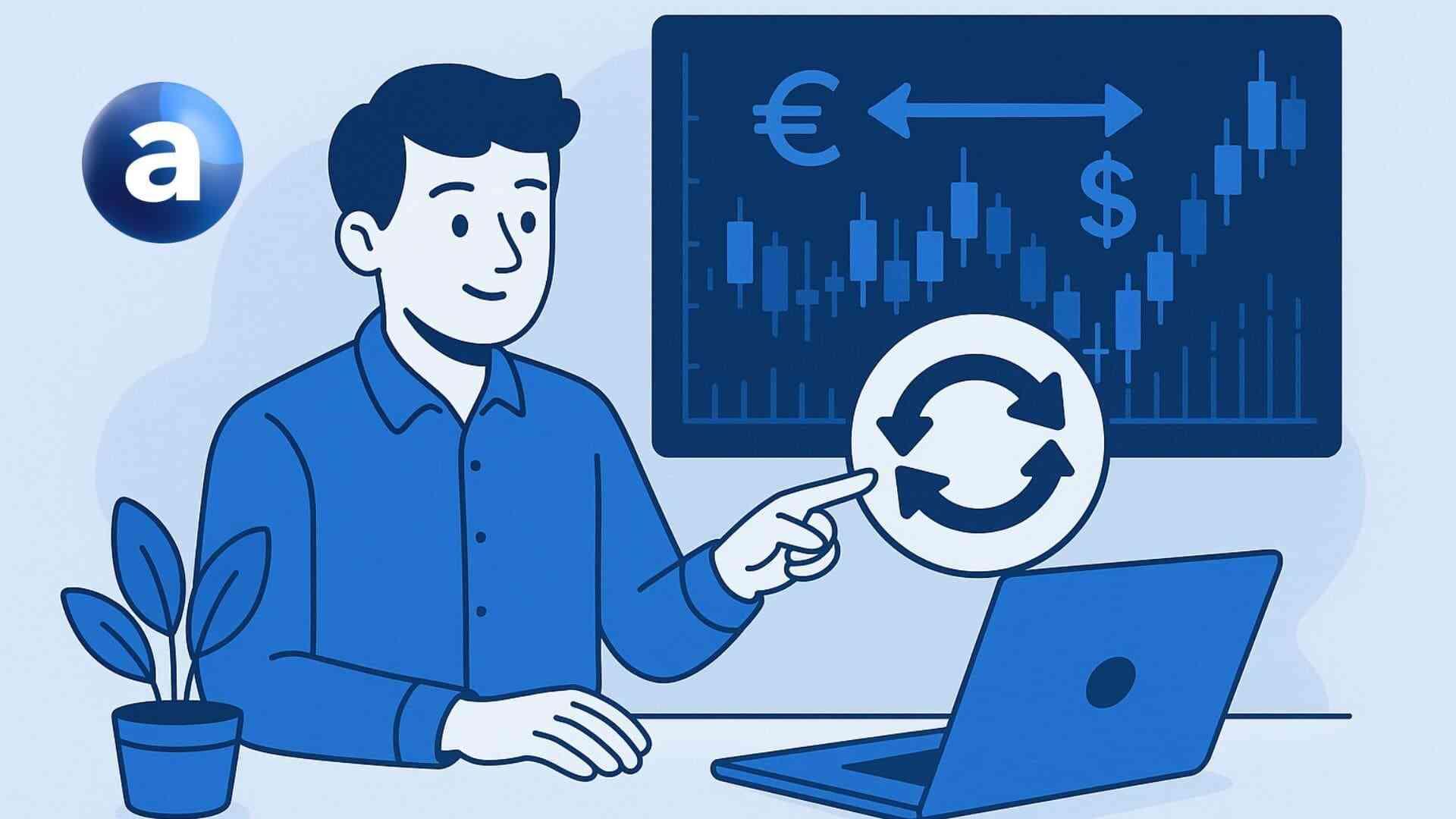 Trader analizând perechea valutară EUR/USD pe grafic de tip candlestick, simbolizând conceptul de swap în Forex și strategii de tranzacționare cu dobândă.